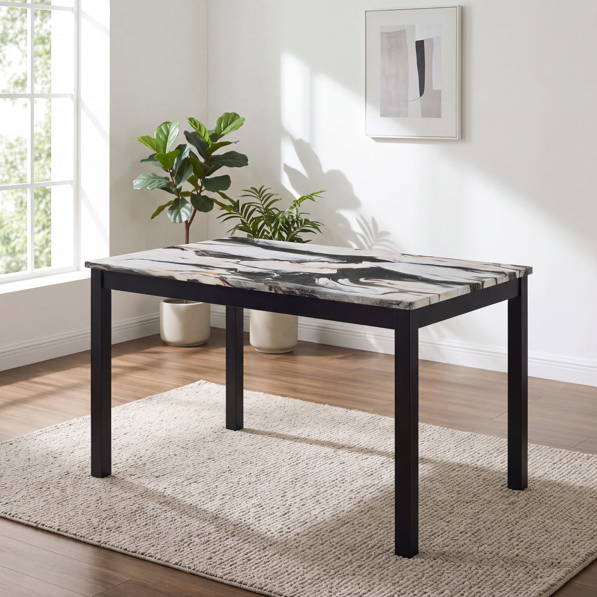 Roundhill Furniture Flint 5-Piece Dining Set, 48-inch Dining Table with 4 Chairs