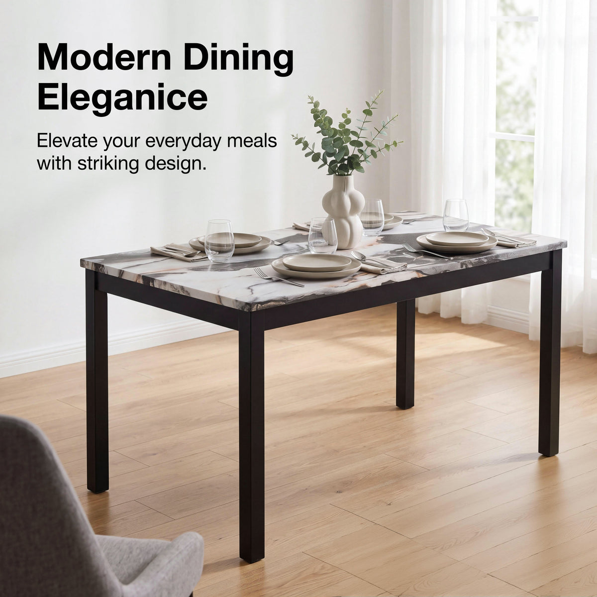 Roundhill Furniture Flint 5-Piece Dining Set, 48-inch Dining Table with 4 Chairs
