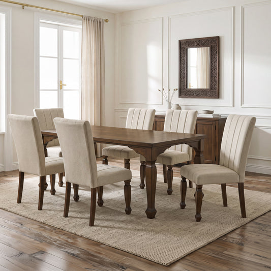 Roundhill Furniture Rowan 7-Piece Dining Set, 72-inch Dining Table with 6 Chairs, Walnut Finish