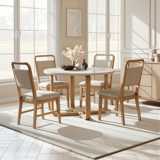 Roundhill Furniture Arden 5-Piece Dining Set, 47" Round Table with 4 Solid Wood Chairs