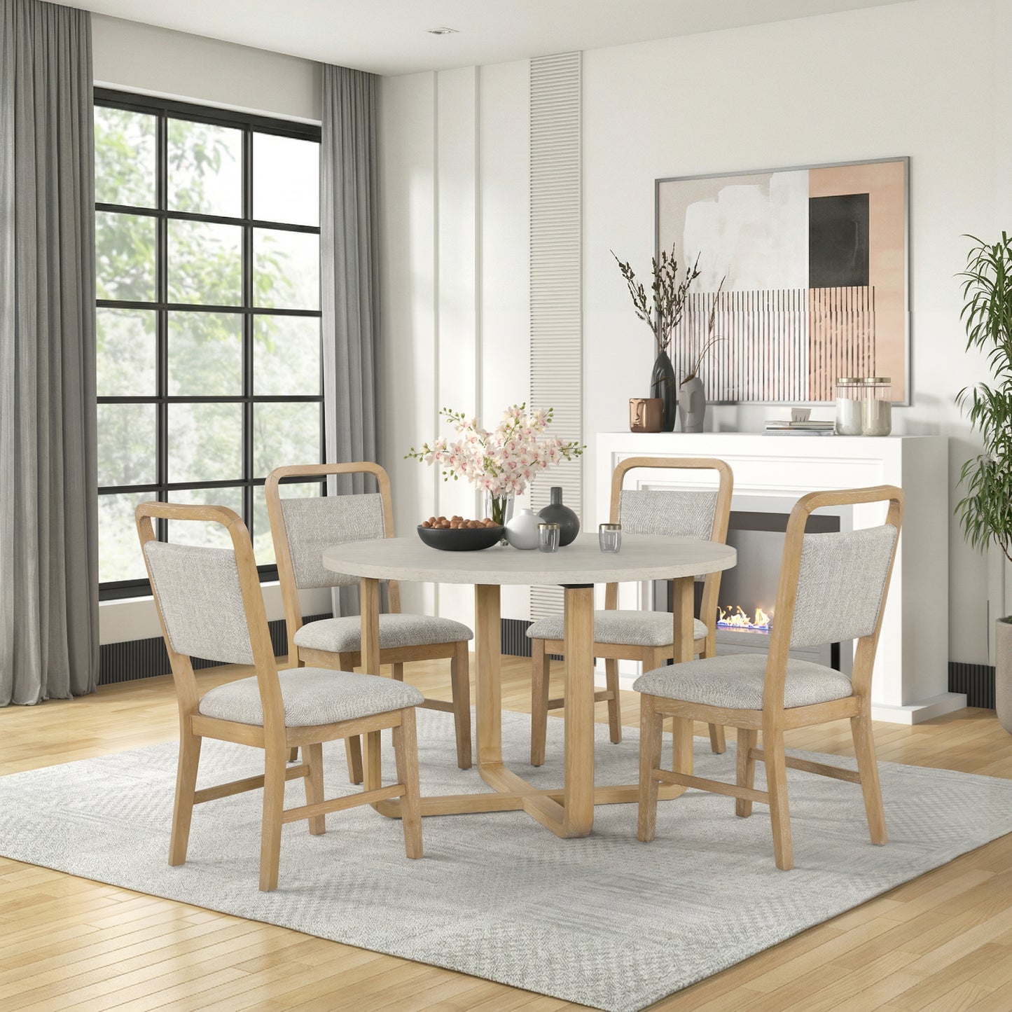 Roundhill Furniture Arden 5-Piece Dining Set, 47" Round Table with 4 Solid Wood Chairs