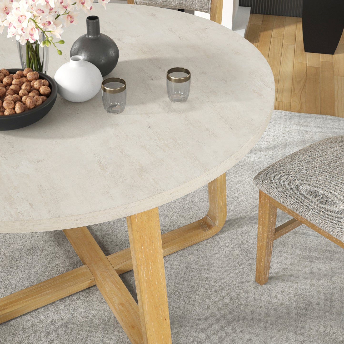 Roundhill Furniture Arden 5-Piece Dining Set, 47" Round Table with 4 Solid Wood Chairs