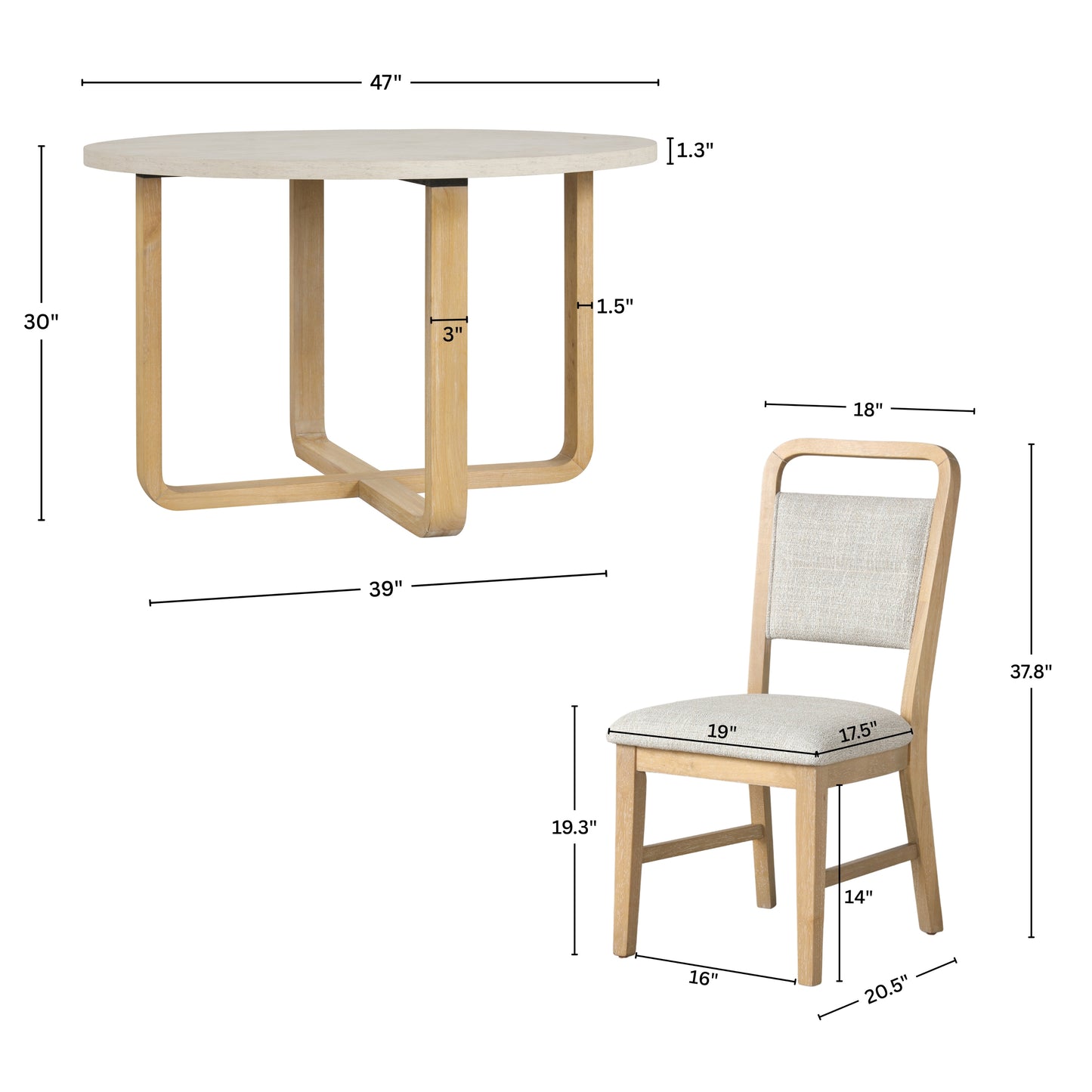 Roundhill Furniture Arden 5-Piece Dining Set, 47" Round Table with 4 Solid Wood Chairs