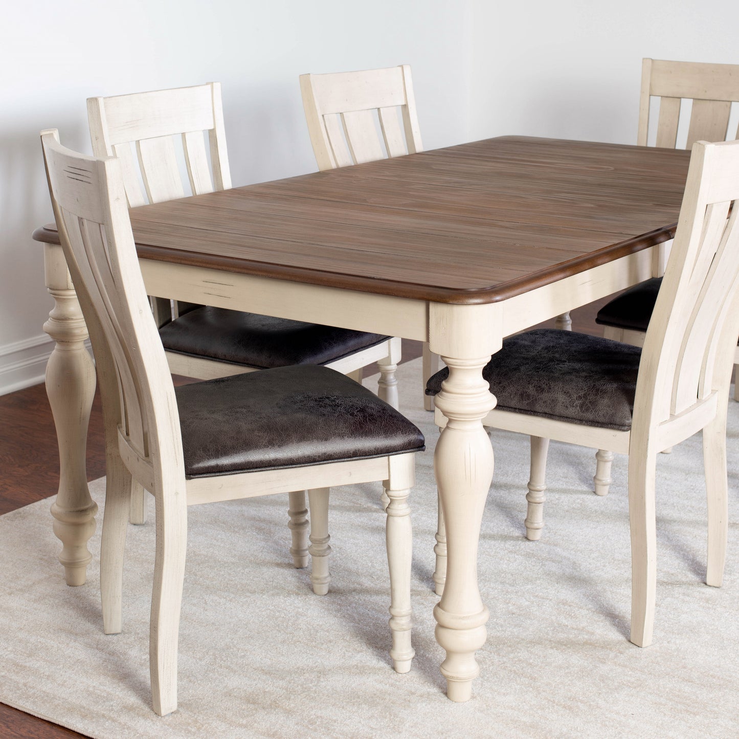 Arch Weathered Oak Dining Set: Table with Extension Leaf, Six Chairs