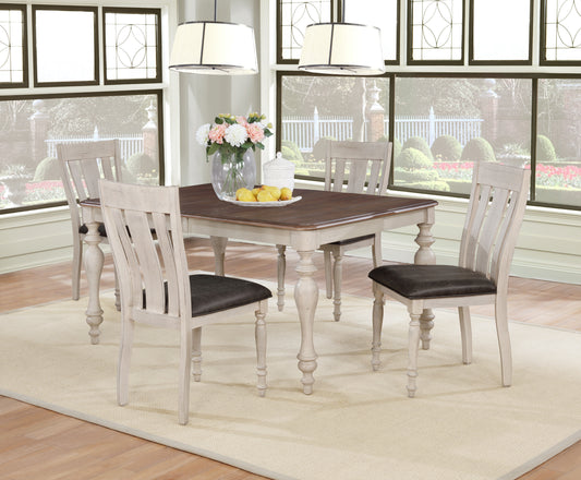 Arch Weathered Oak Dining Set: Table with Extension Leaf, Four Chairs