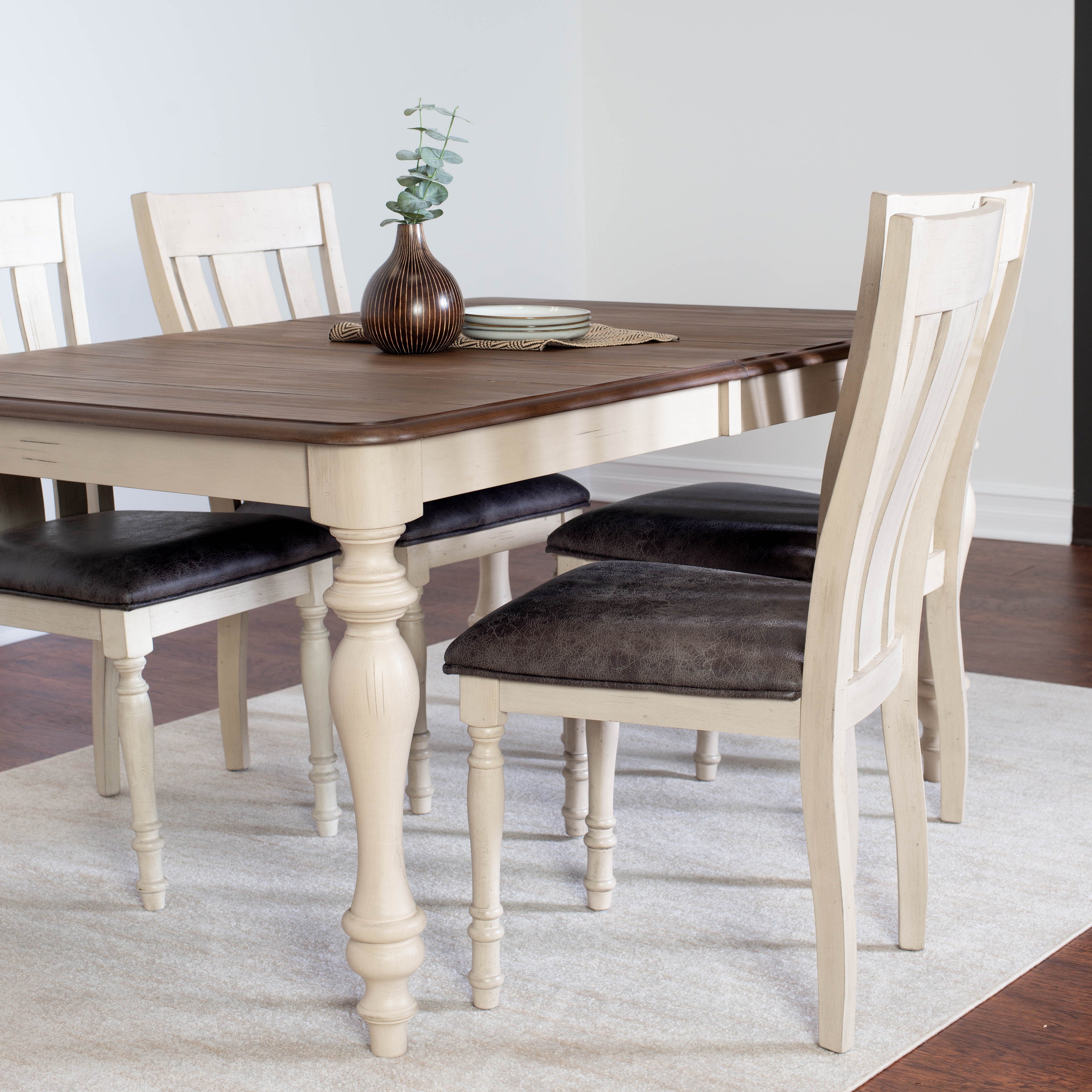 Arch Weathered Oak Dining Set Table with Extension Leaf Four