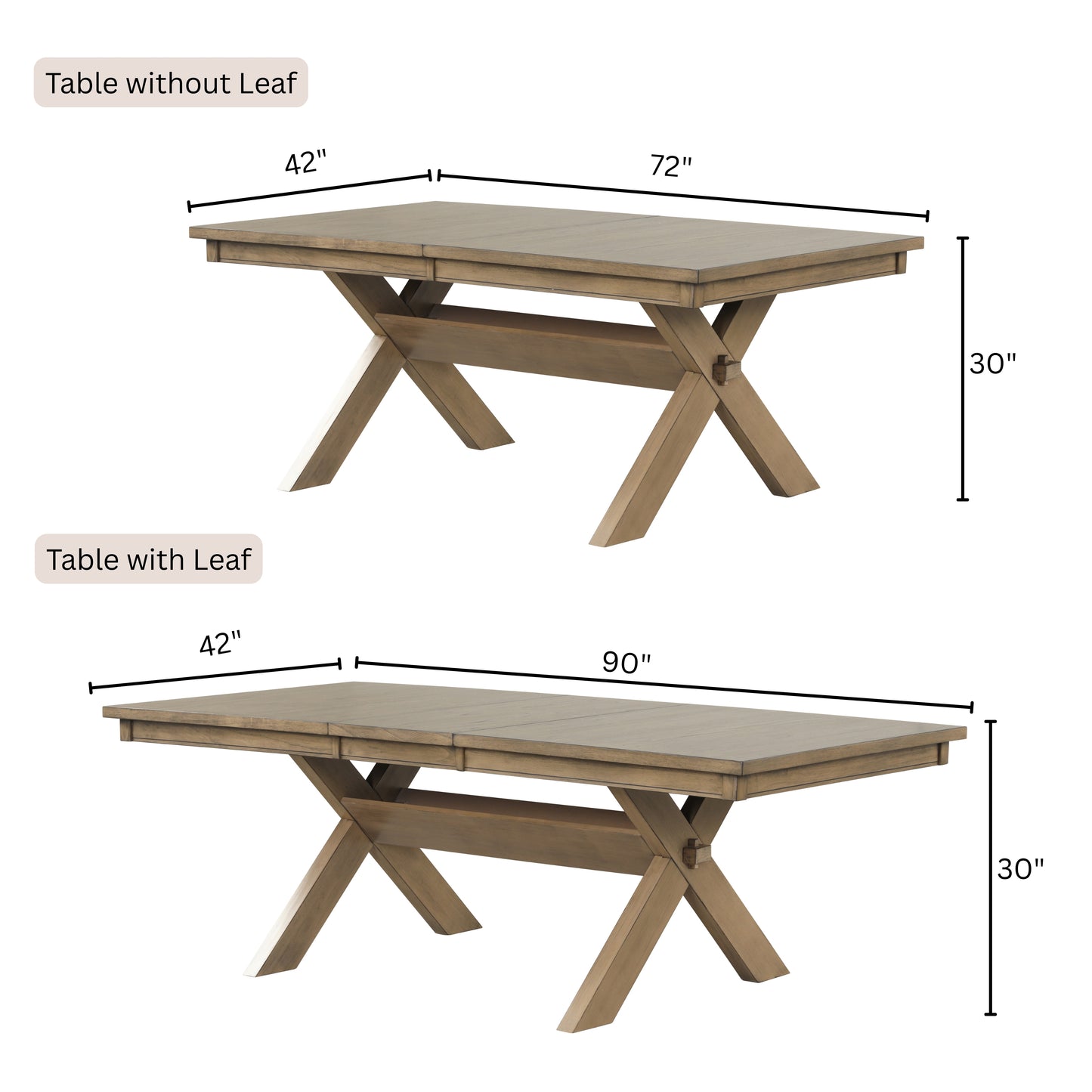 Raven Wood 5-Piece Dining Set, Extendable Trestle Dining Table with 4 Chairs, Glazed Pine Brown