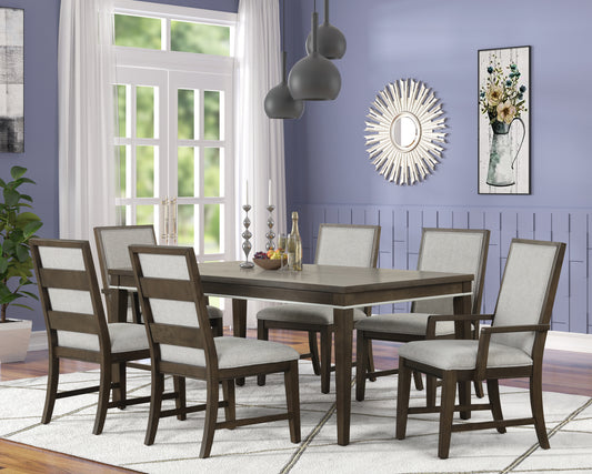 Roundhill Furniture Aberll Wood Dining Room Set, Table with 4 Side Chairs and 2 Armchairs, Gray