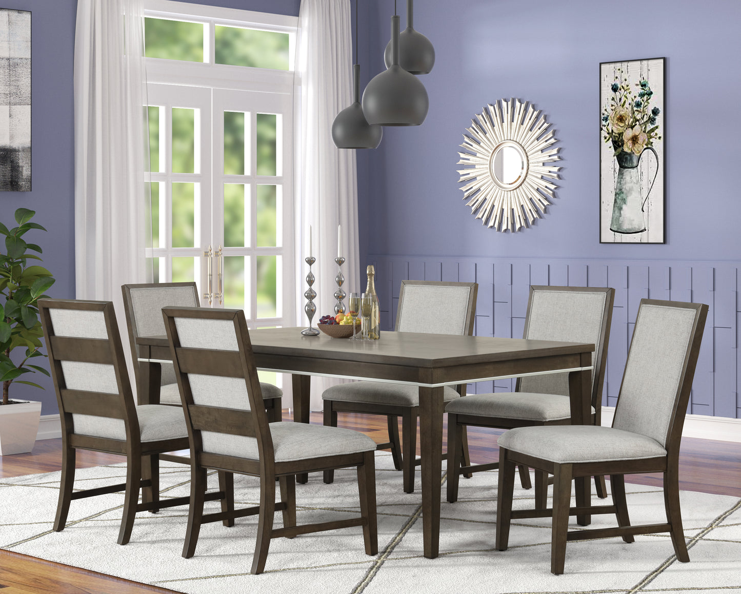 Roundhill Furniture Aberll Wood Dining Room Set, Table with 6 Side Chairs, Gray