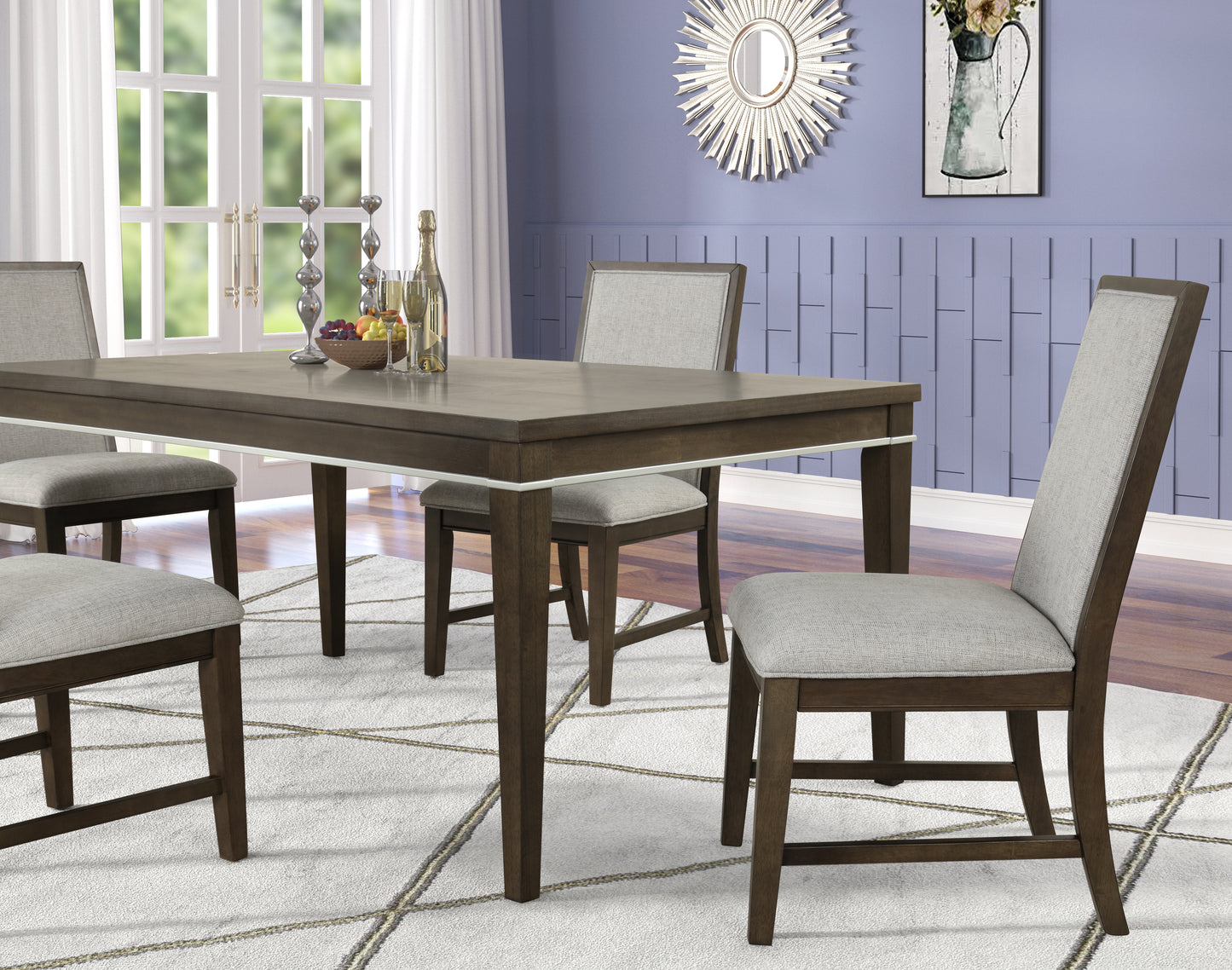 Roundhill Furniture Aberll Wood Dining Room Set, Table with 6 Side Chairs, Gray