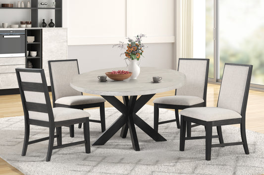 Gates 5-Piece Round Dining Set, Criss-Cross Dining Table with 4 Stylish Chairs, Light Gray