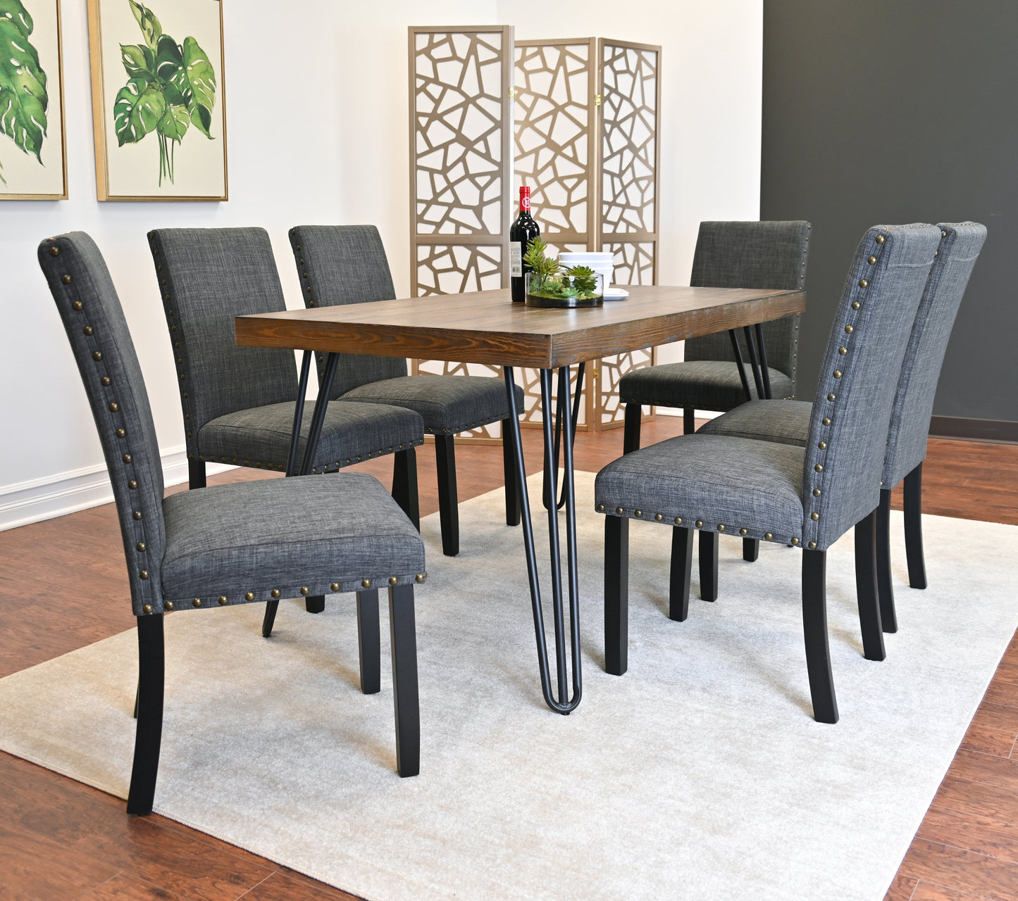 Amisos 7-Piece Dining Set, Hairpin Dining Table with 6 Chairs, 3 Color Options