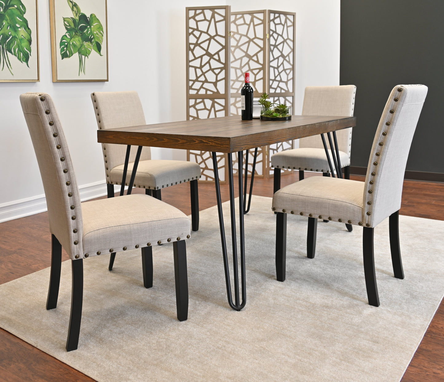 Amisos 5-Piece Dining Set, Hairpin Dining Table with 4 Chairs, 3 Color Options