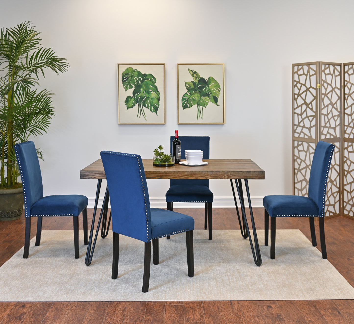 Ashzo 5-Piece Dining Set, Hairpin Dining Table with 4 Chairs, 3 Color Options