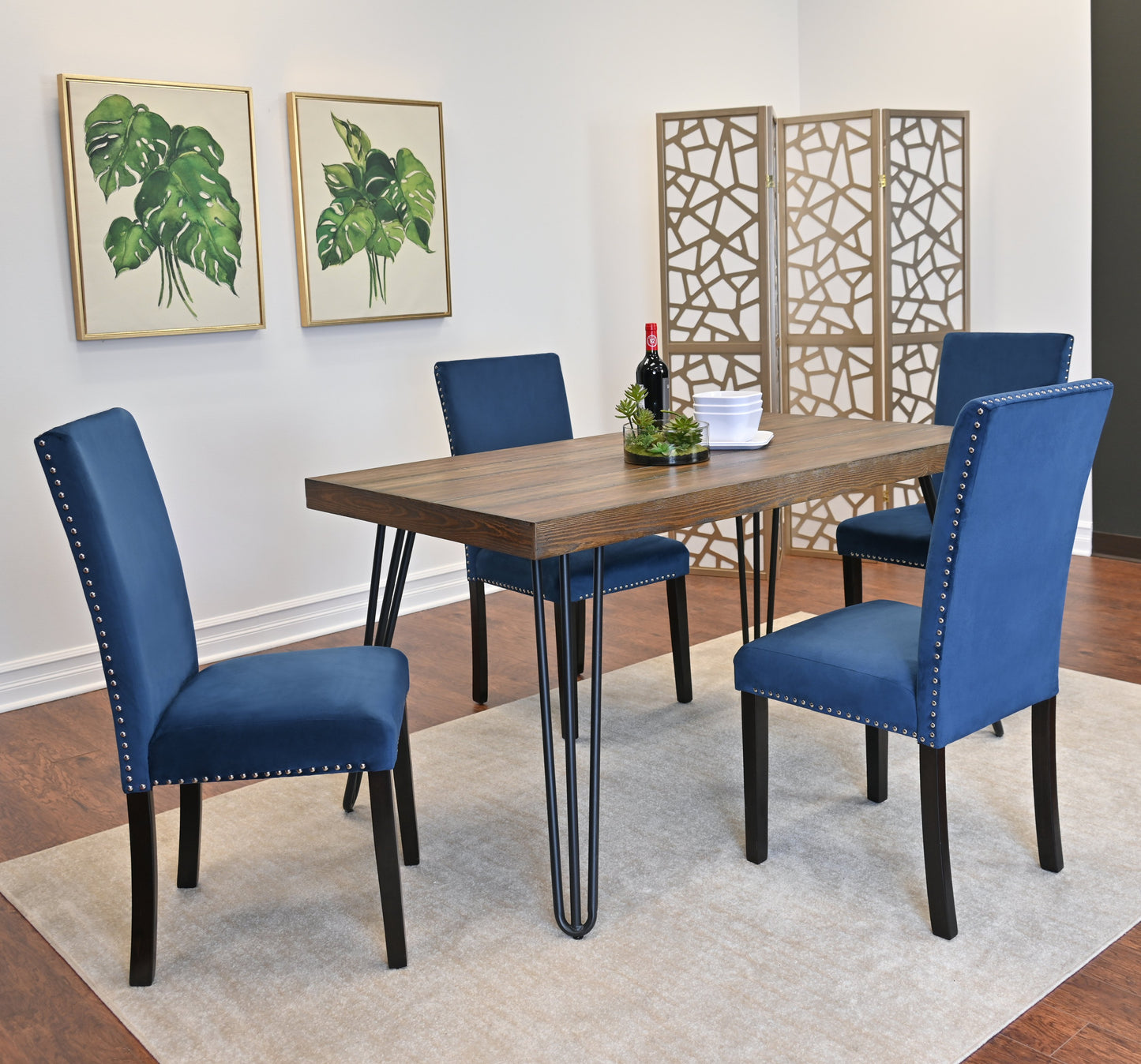 Ashzo 5-Piece Dining Set, Hairpin Dining Table with 4 Chairs, 3 Color Options