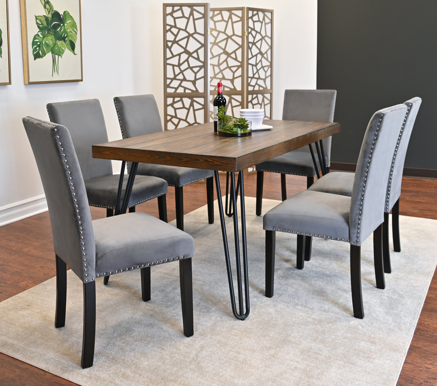 Ashzo 7-Piece Dining Set, Hairpin Dining Table with 6 Chairs, 3 Color Options