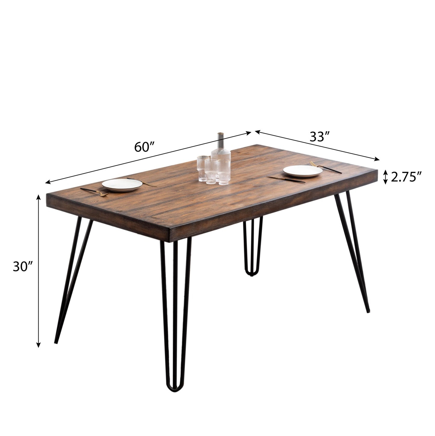 Amisos 6-Piece Dining Set, Hairpin Dining Table with 4 Chairs and a Wood Bench, 3 Color Options