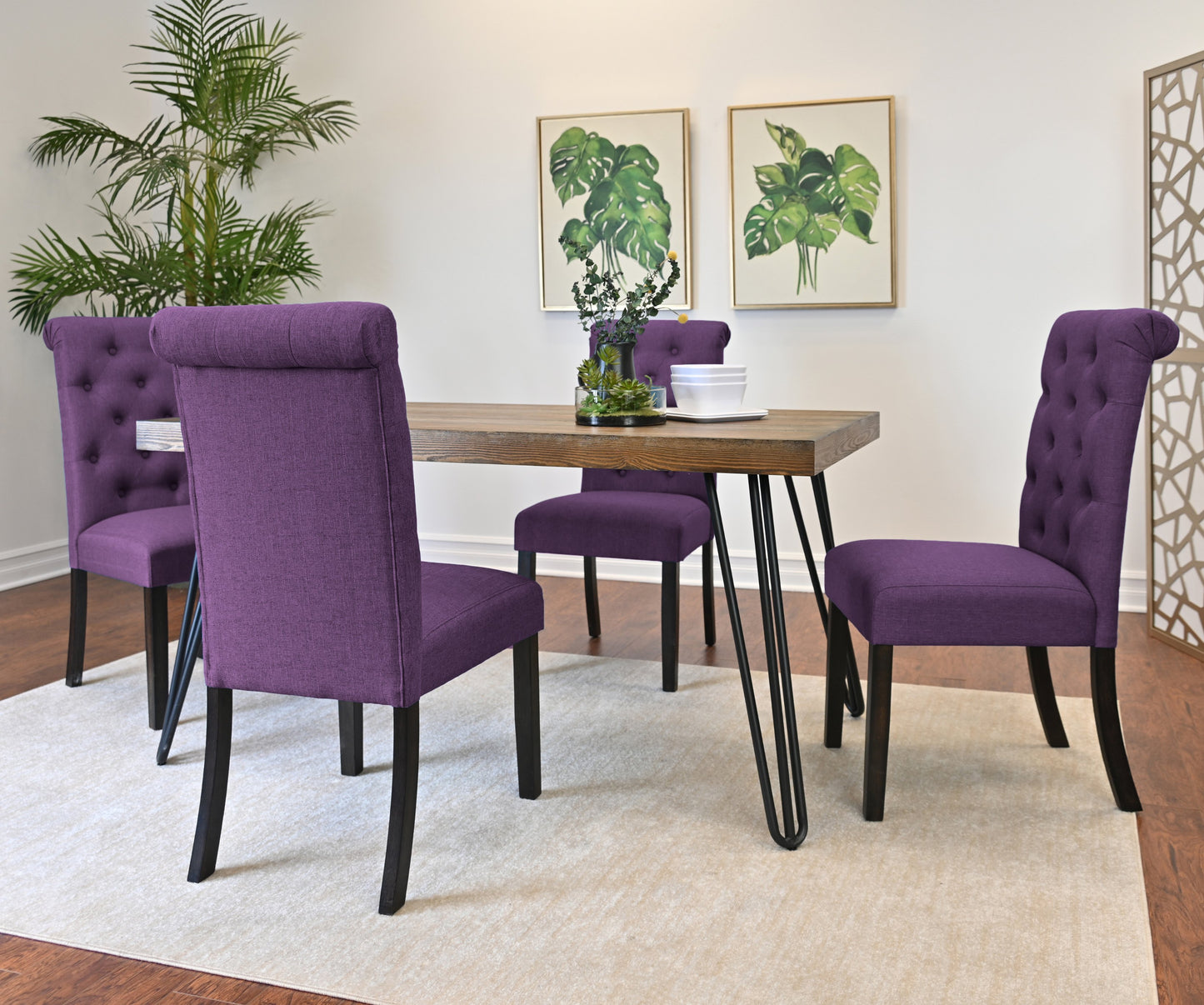 Ashford 6-Piece Dining Set, Hairpin Dining Table with 4 Chairs and Bench, 4 Color Options