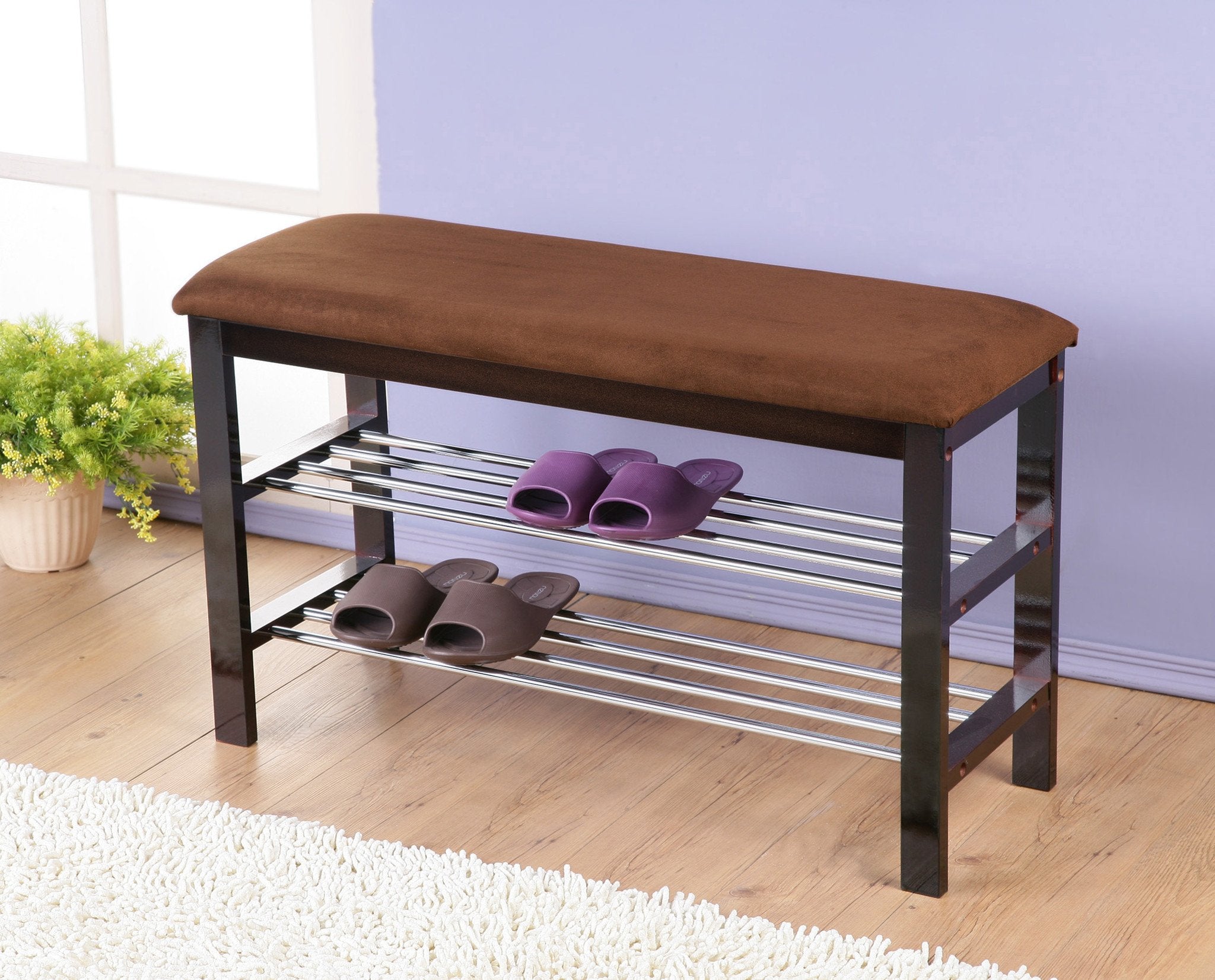 Roundhill furniture vannes espresso storage shoe bench new arrivals