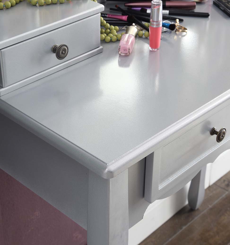 Sanlo Silver Wooden Vanity, Make Up Table and Stool Set