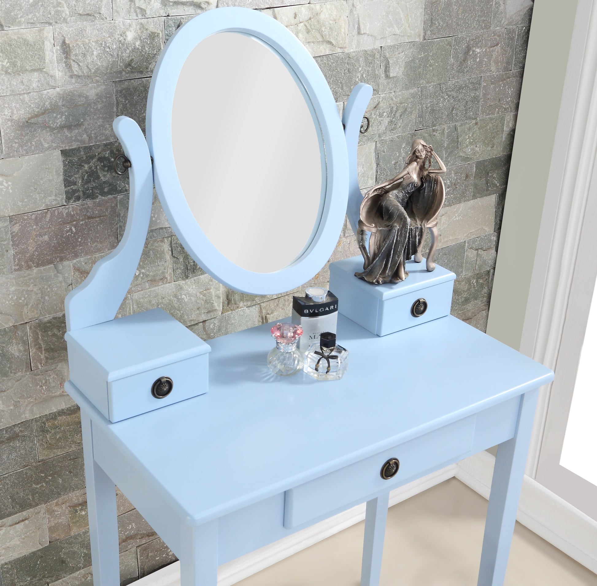blue dressing table stool Dressing Table Navy Blue Velvet Stool BONTEC Velvet Dressing Table Stool, Round Vanity Stool With Storange,
