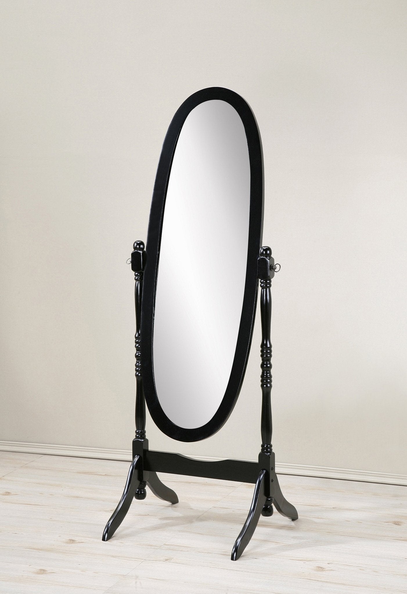 Audi Traditional Queen Anna Style Black Wood Floor Cheval Mirror