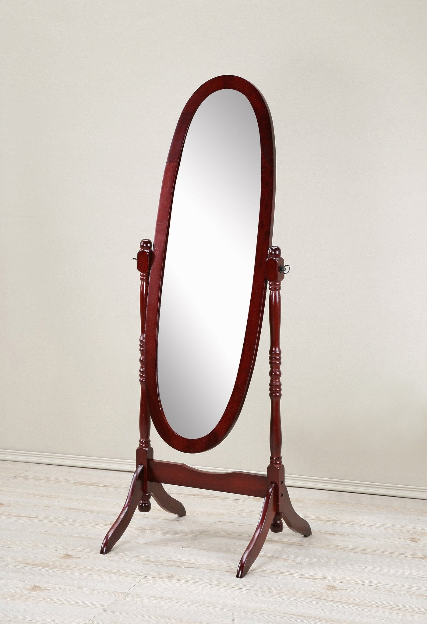 Traditional Style Wood Cheval Floor Mirror  in Cherry finish