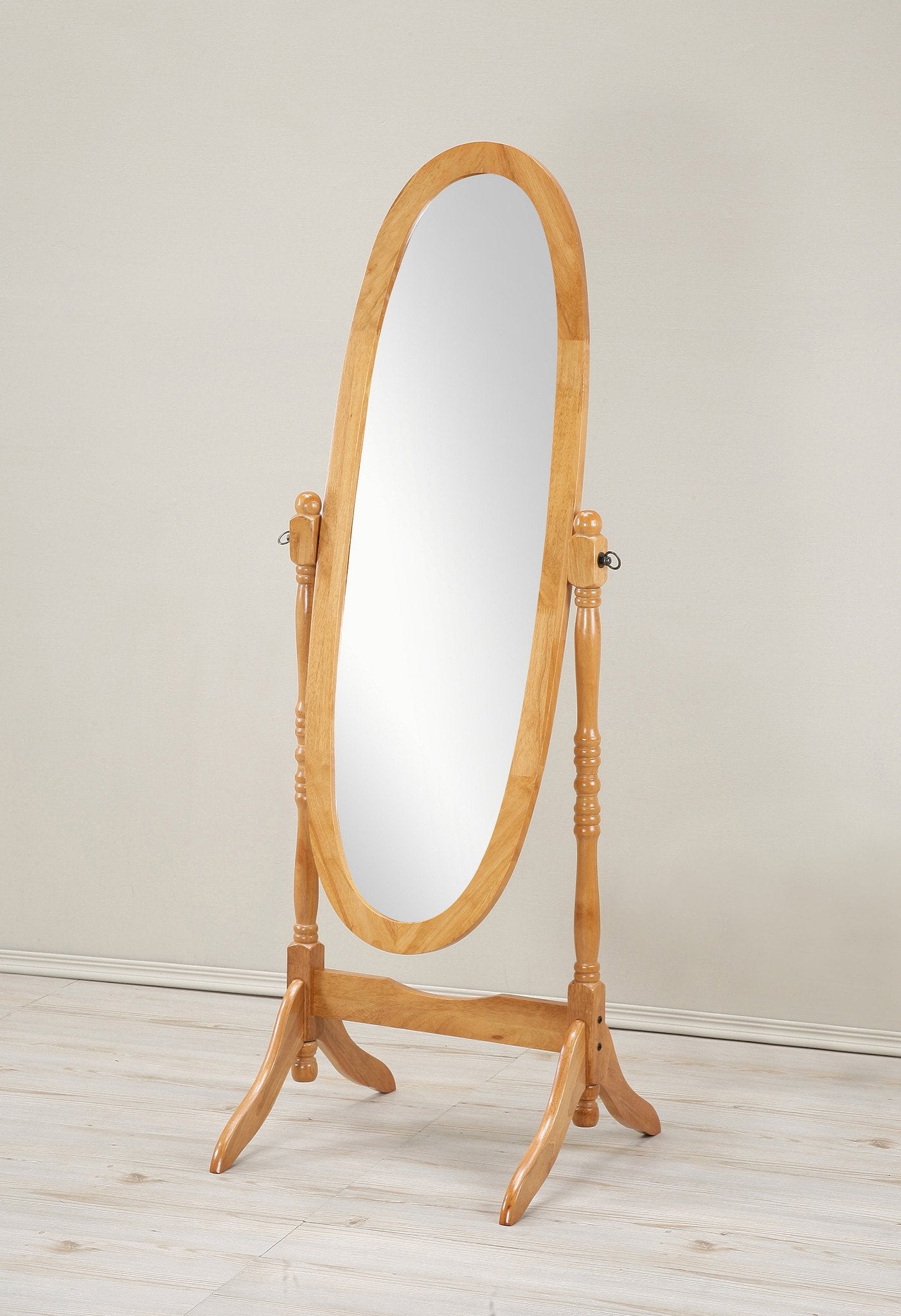 Traditional Style Wood Cheval Floor Mirror  in Oak finish