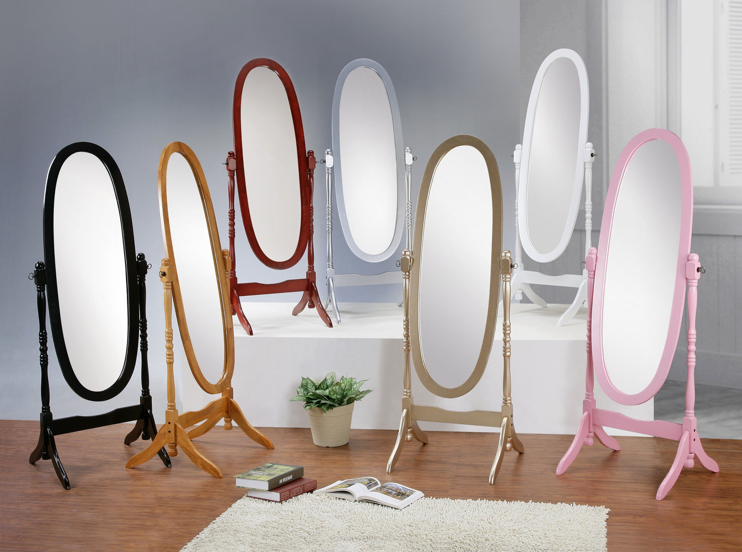 Traditional Queen Anna Style Wood Floor Cheval Mirror, Pink Finish