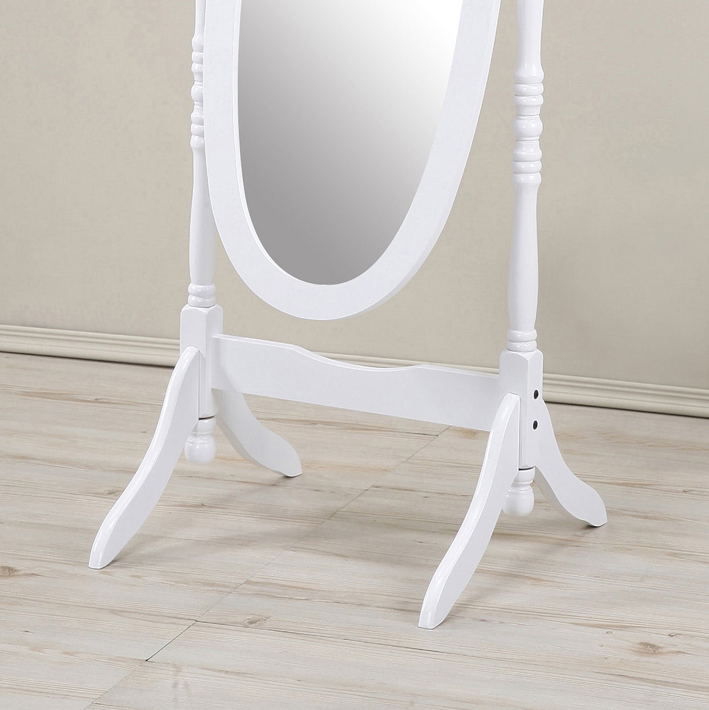 Traditional Style Wood Cheval Floor Mirror  in White finish