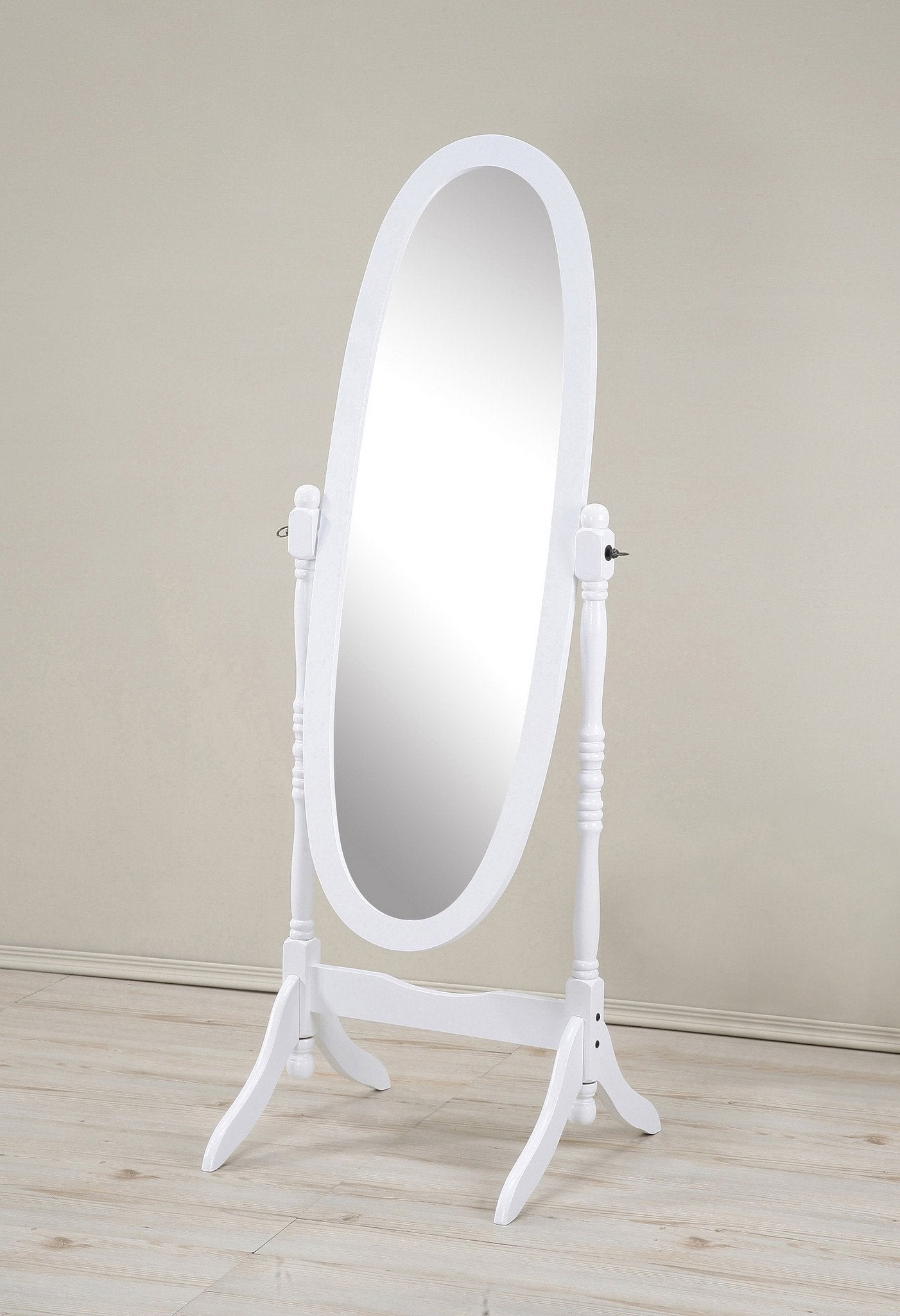 Traditional Style Wood Cheval Floor Mirror  in White finish