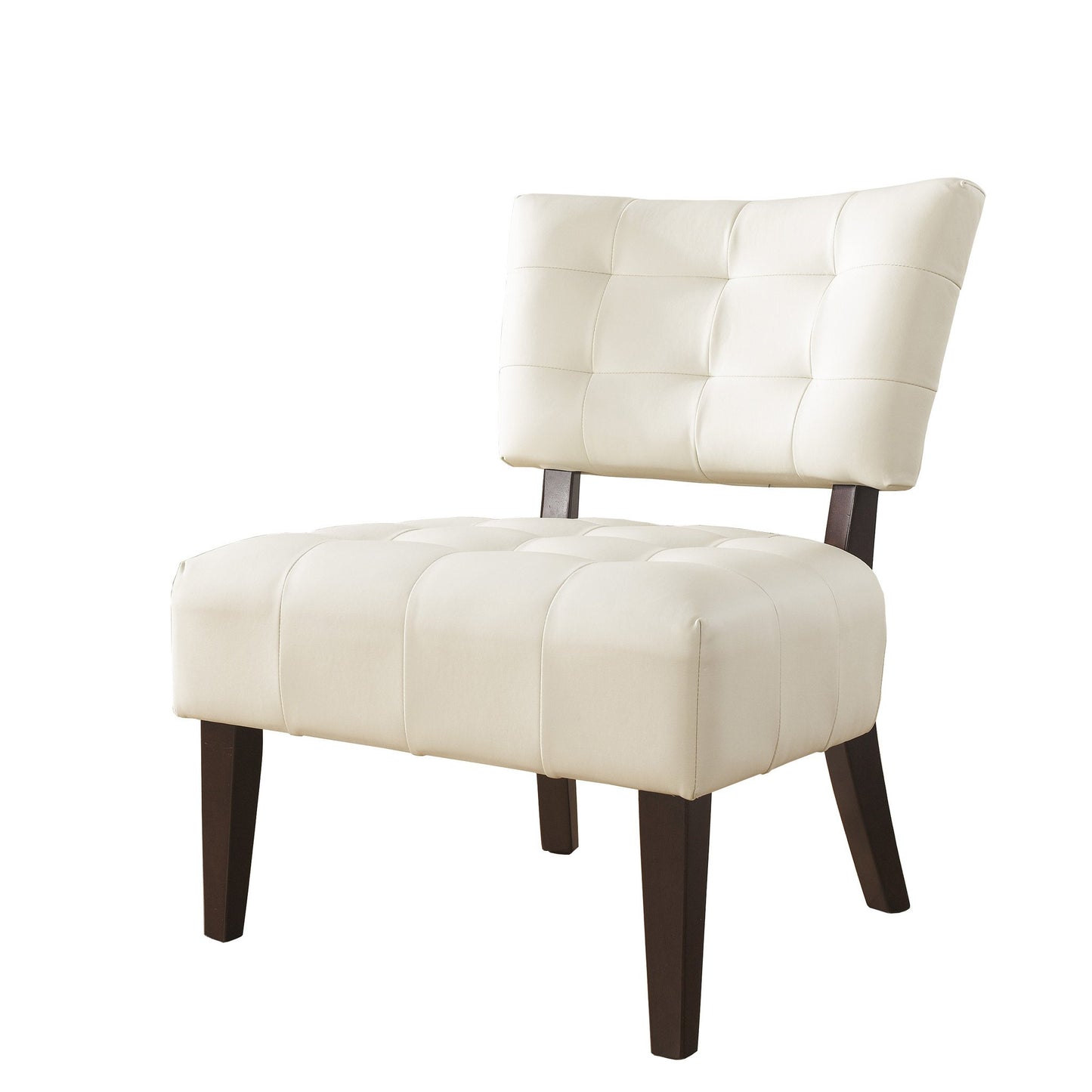 Ivory Blended Leather Tufted Back Accent Chair with Oversized Seating