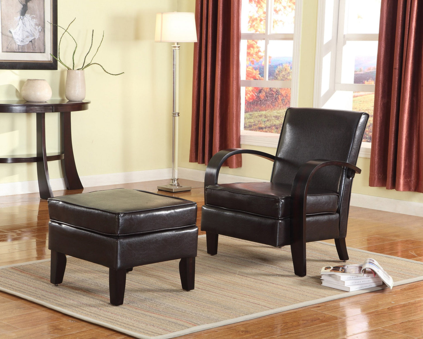 Brown Bonded Leather Arm Chair with Ottoman