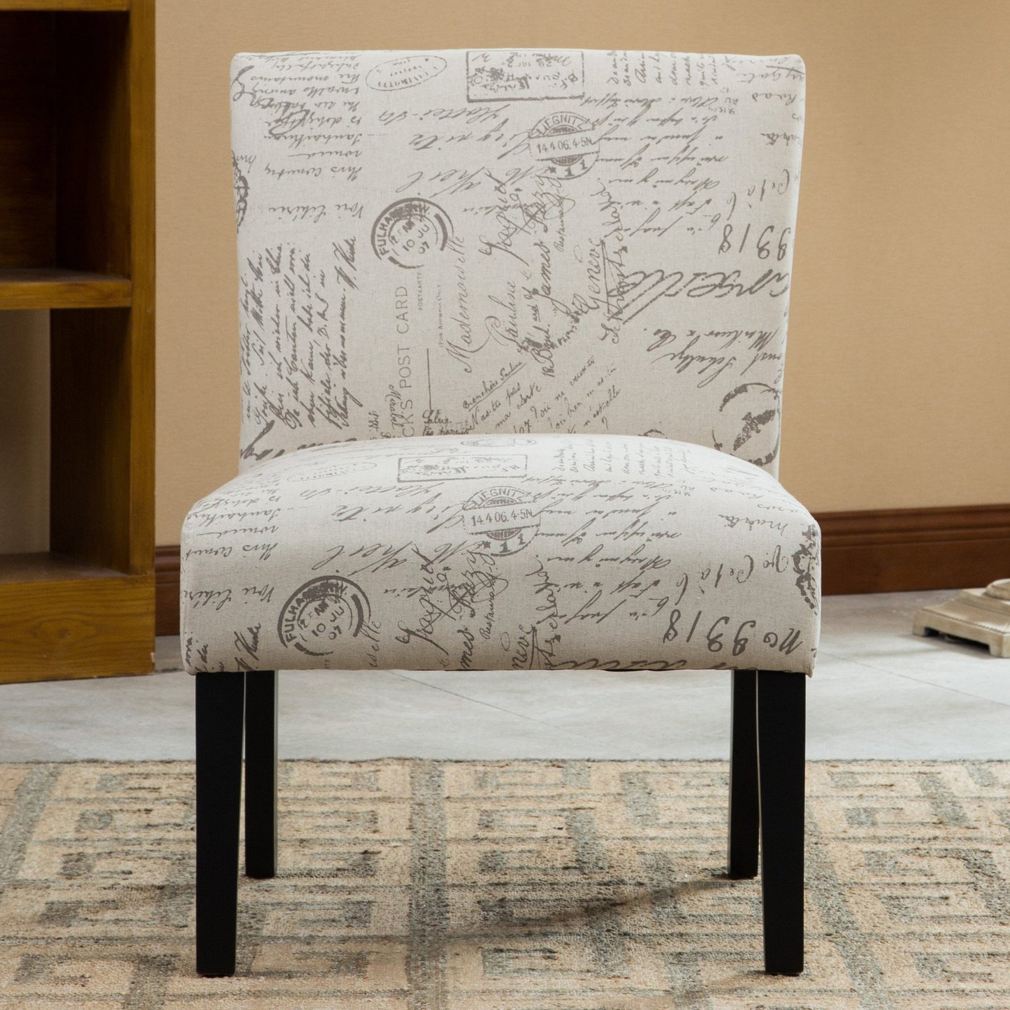 Botticelli English Letter Print Fabric Armless Contemporary Accent Chair
