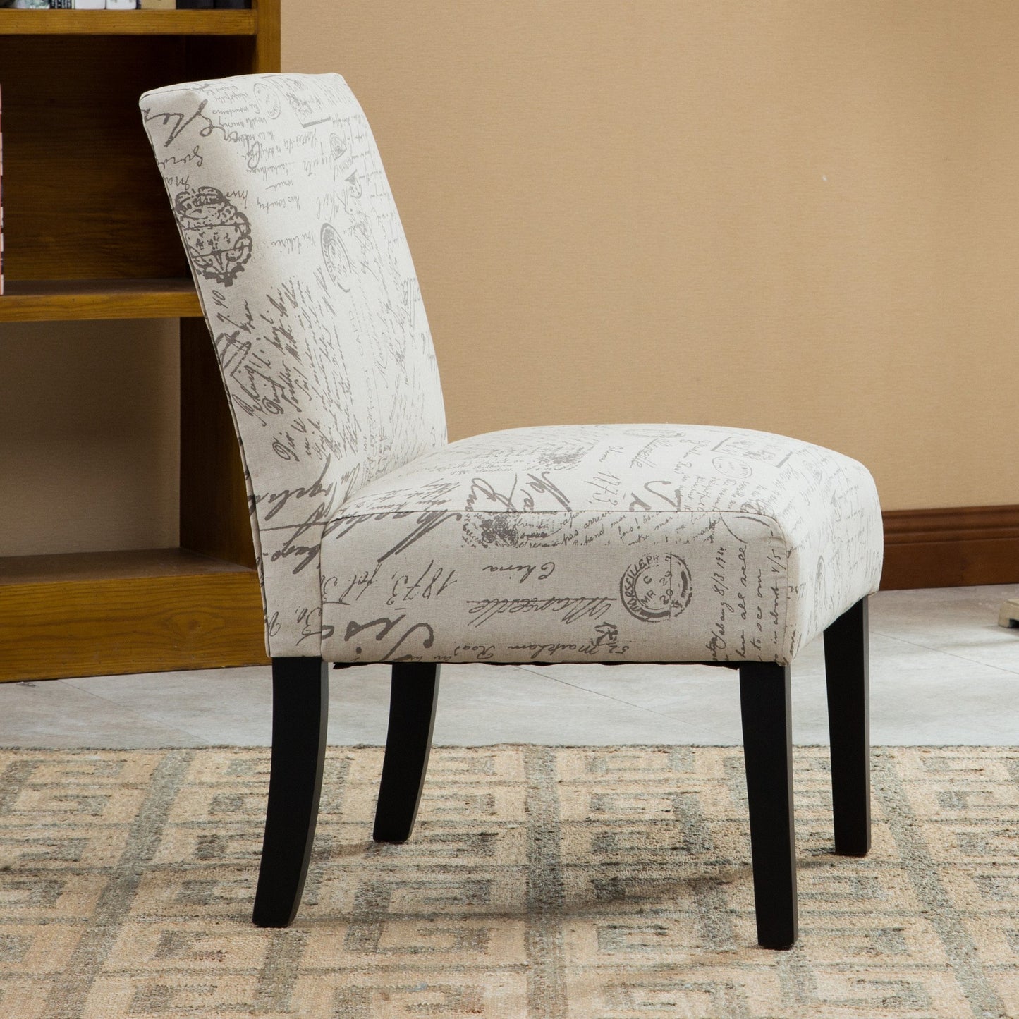 Botticelli English Letter Print Fabric Armless Contemporary Accent Chair