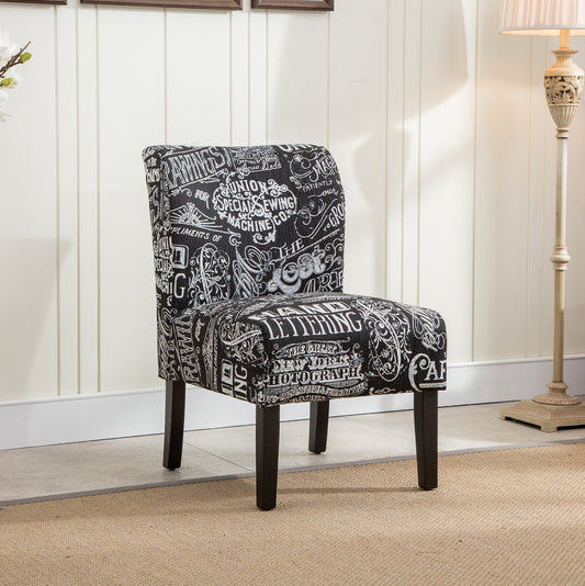 Capa Chalkboard Shadow Print Fabric Armless Contemporary Accent Chair