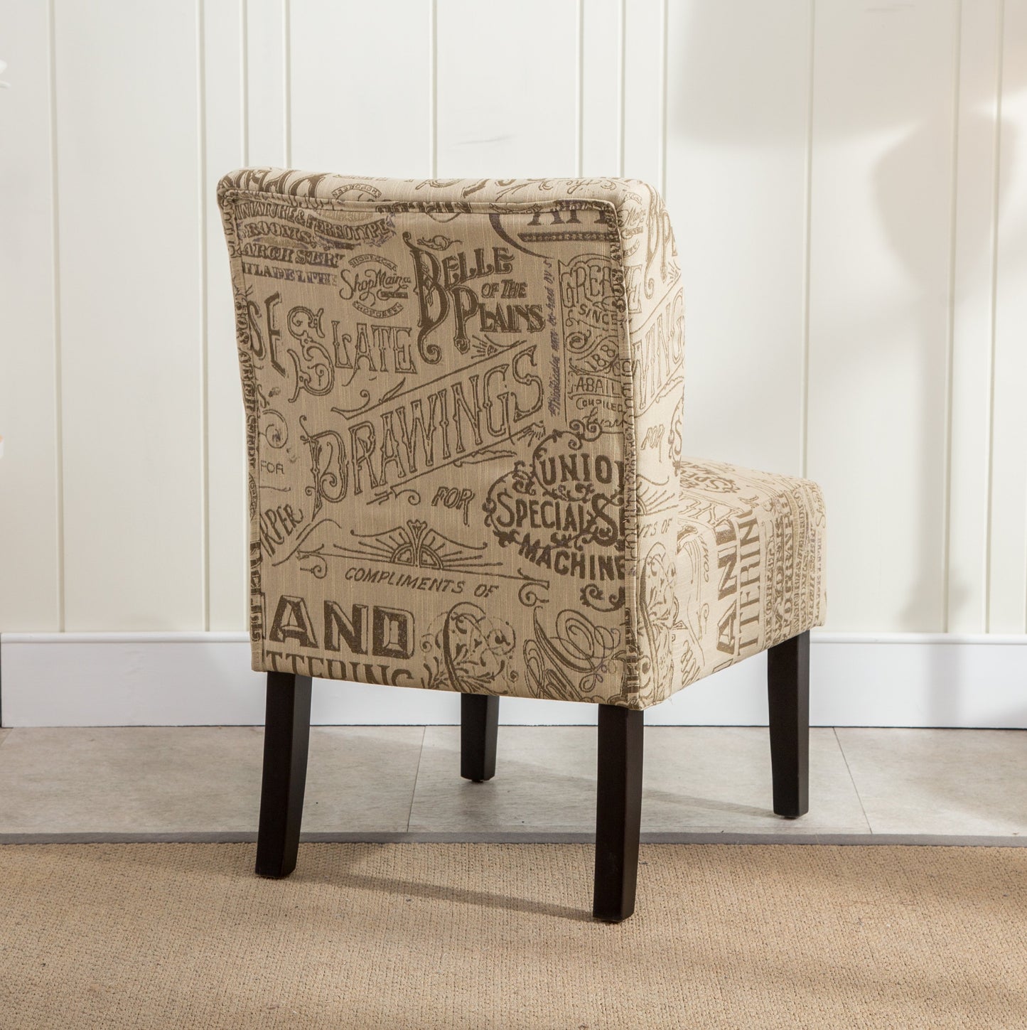 Capa Chalkboard Light Print Fabric Armless Contemporary Accent Chair