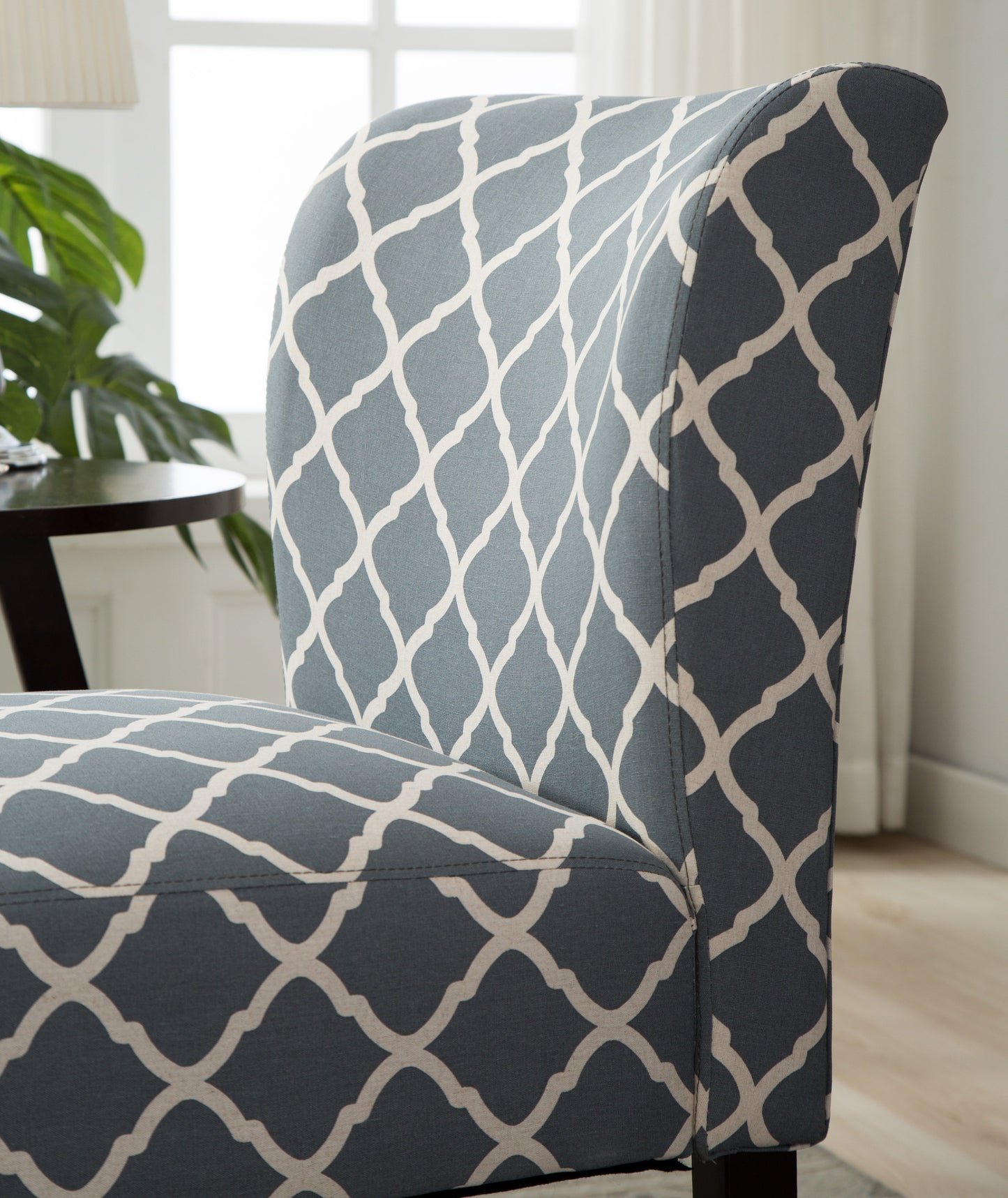 Capa Print Fabric Armless Contemporary Accent Chair, Grid
