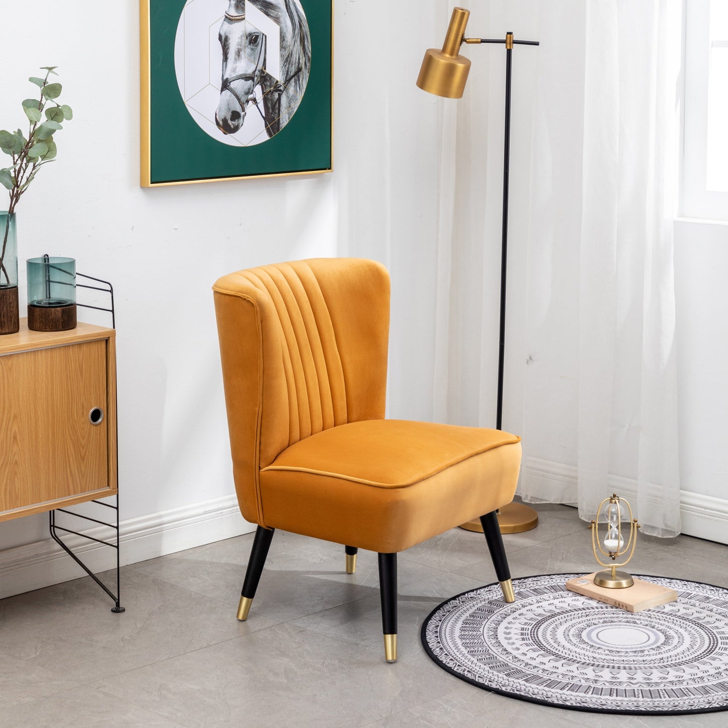 Elon Contemporary Velvet Upholstered Accent Chair, Gold