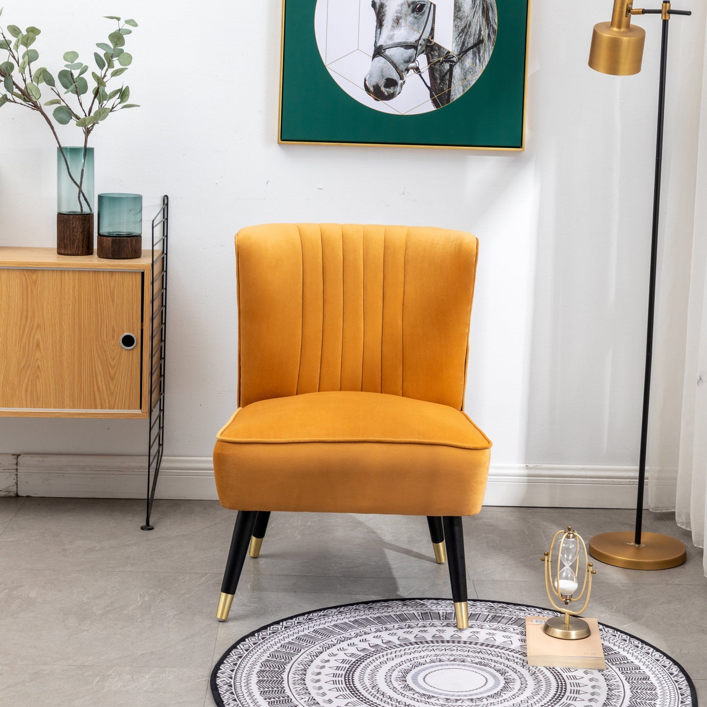 Elon Contemporary Velvet Upholstered Accent Chair, Gold