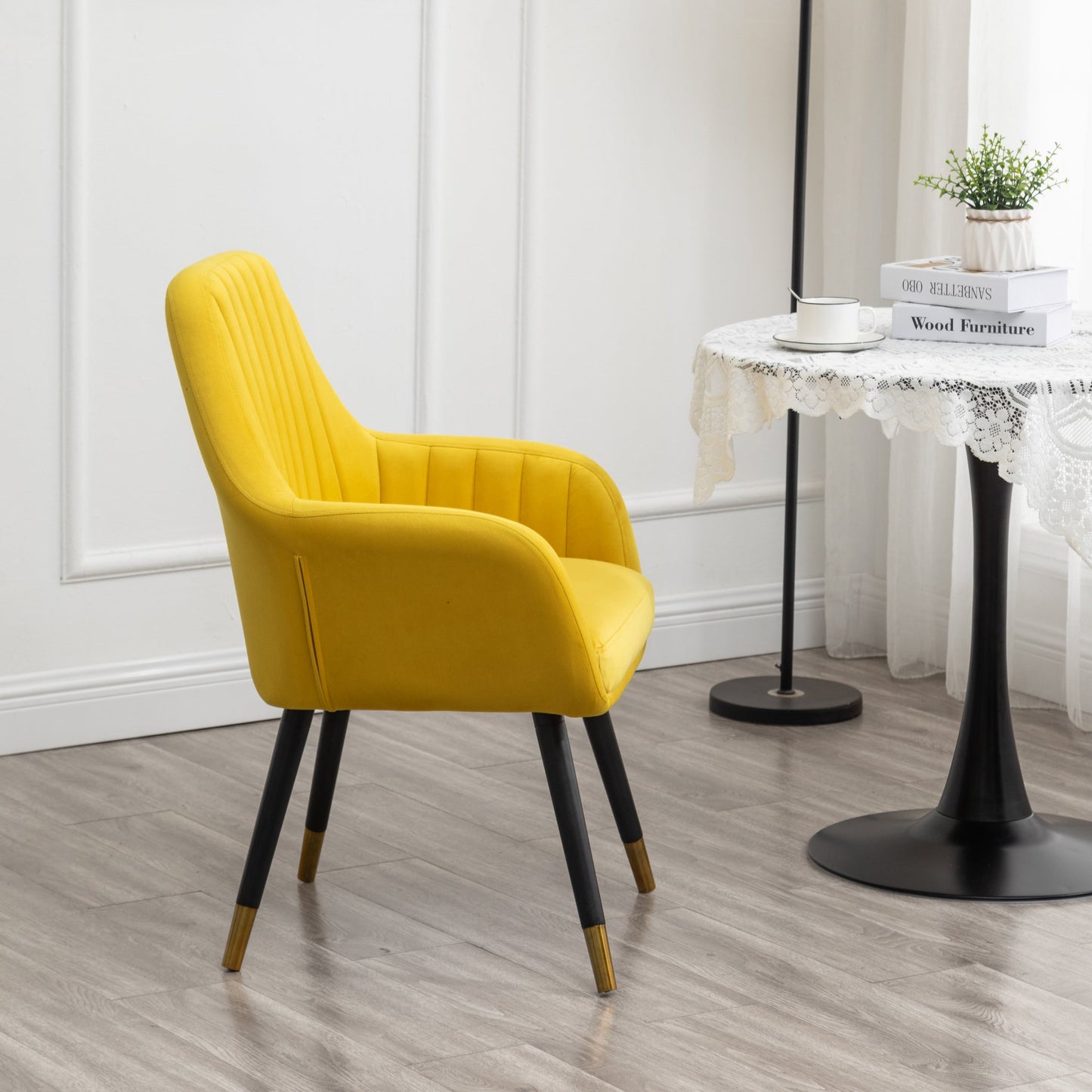 Tuchico Contemporary Velvet Upholstered Accent Chair, Yellow