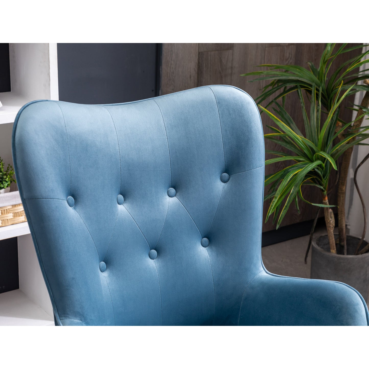 Doarnin Contemporary Silky Velvet Tufted Button Back Accent Chair, Blue