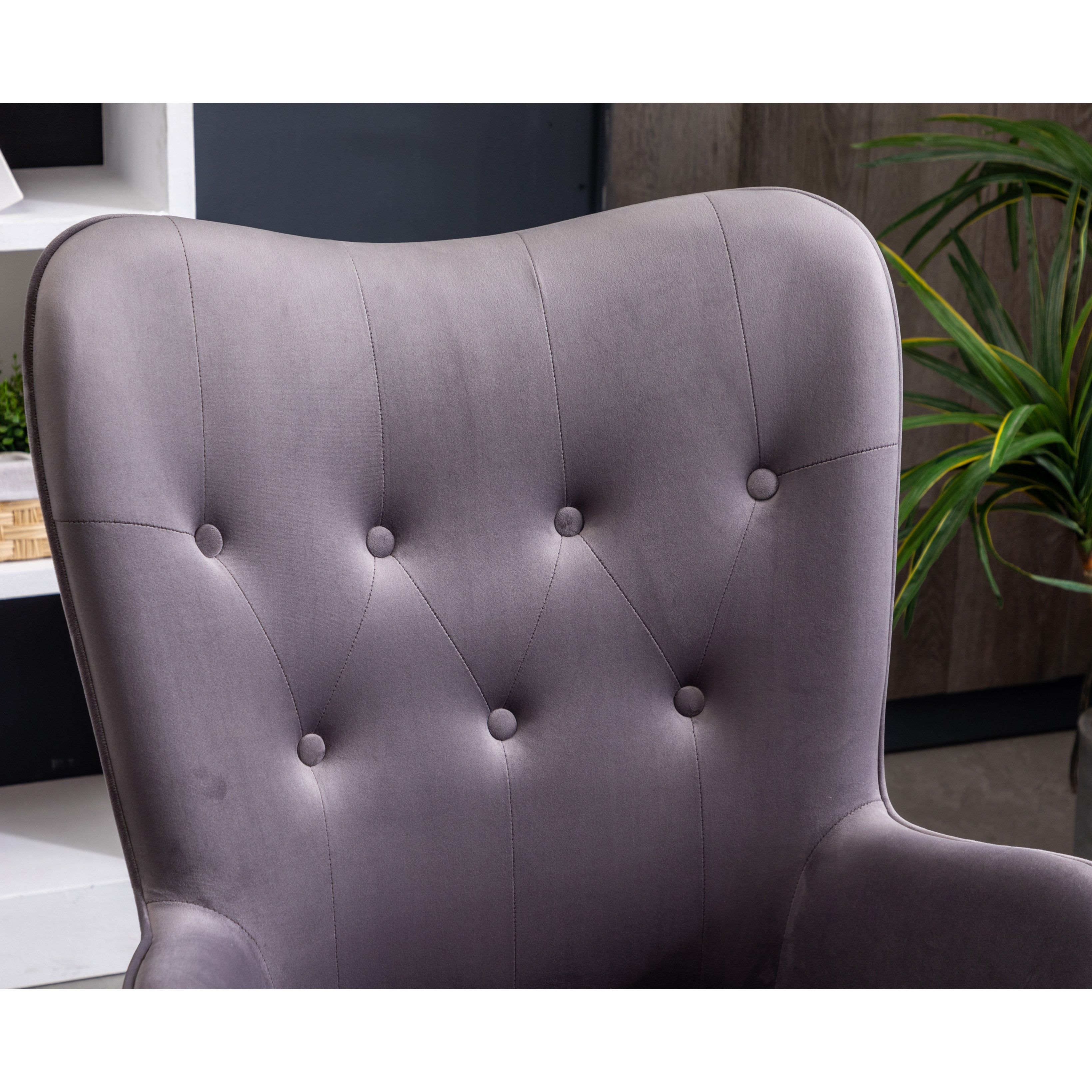 Grey button back online chair