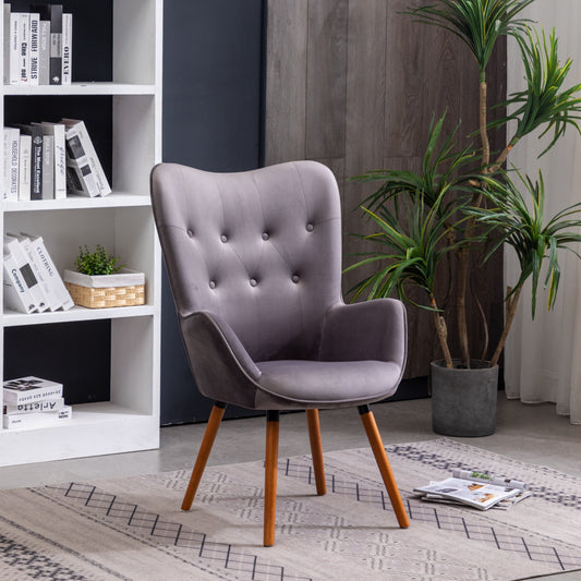 Doarnin Contemporary Silky Velvet Tufted Button Back Accent Chair, Gray