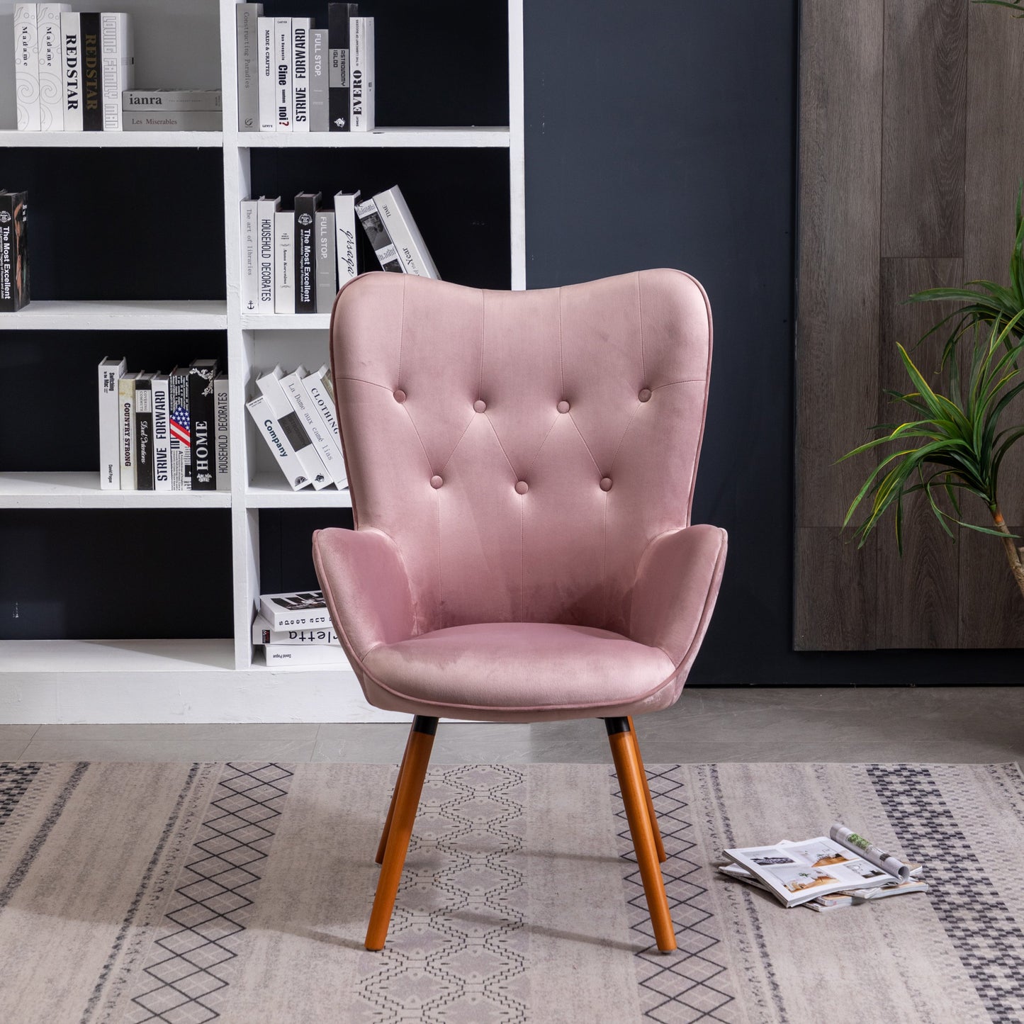 Doarnin Contemporary Silky Velvet Tufted Button Back Accent Chair, Mauve