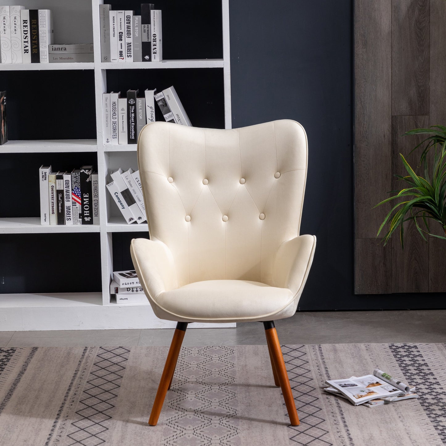 Doarnin Contemporary Silky Velvet Tufted Button Back Accent Chair, White