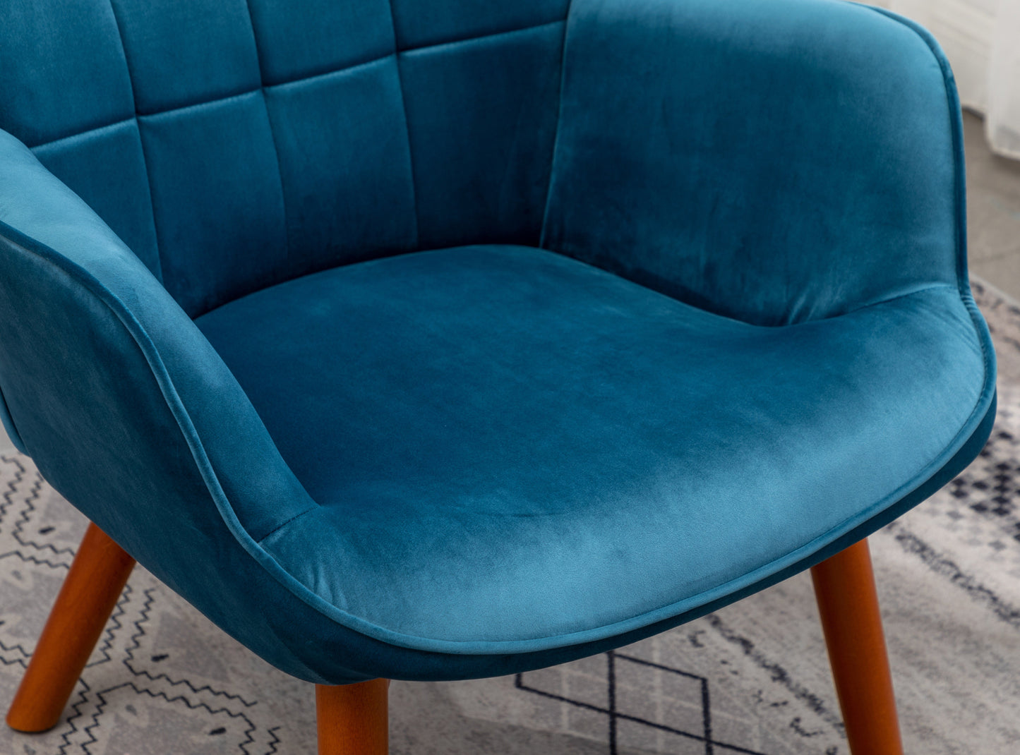 Leiria Contemporary Silky Velvet Tufted Accent Chair with Ottoman, Blue