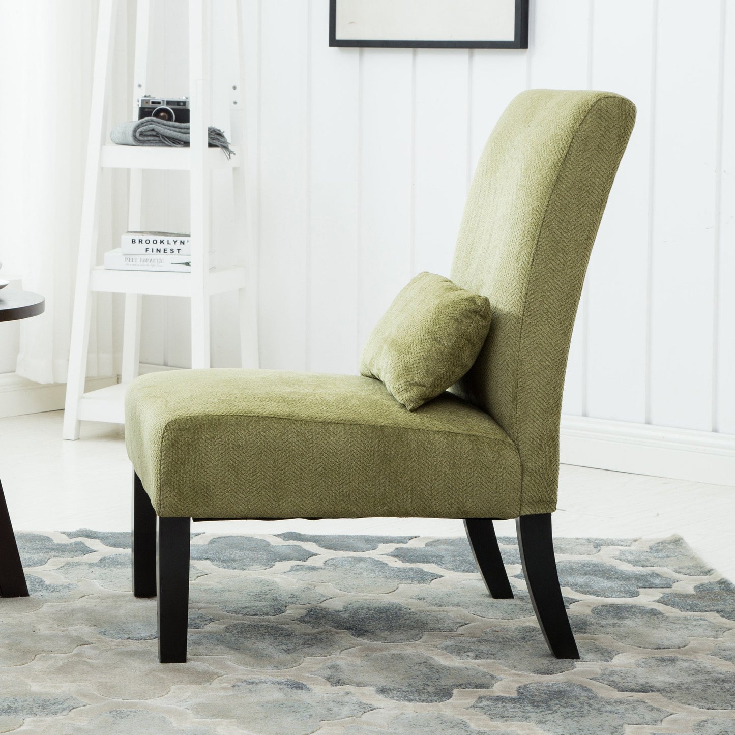 Pisano Green chenille Fabric Armless Contemporary Accent Chair with Pillow