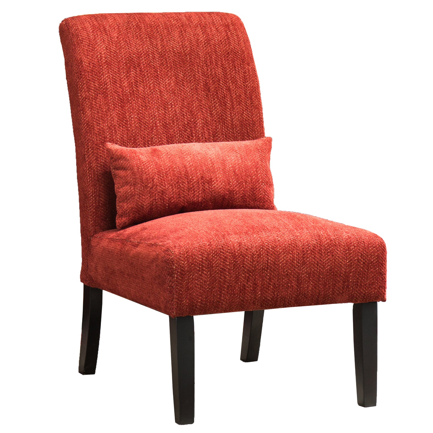 Pisano Red chenille Fabric Armless Contemporary Accent Chair with Pillow