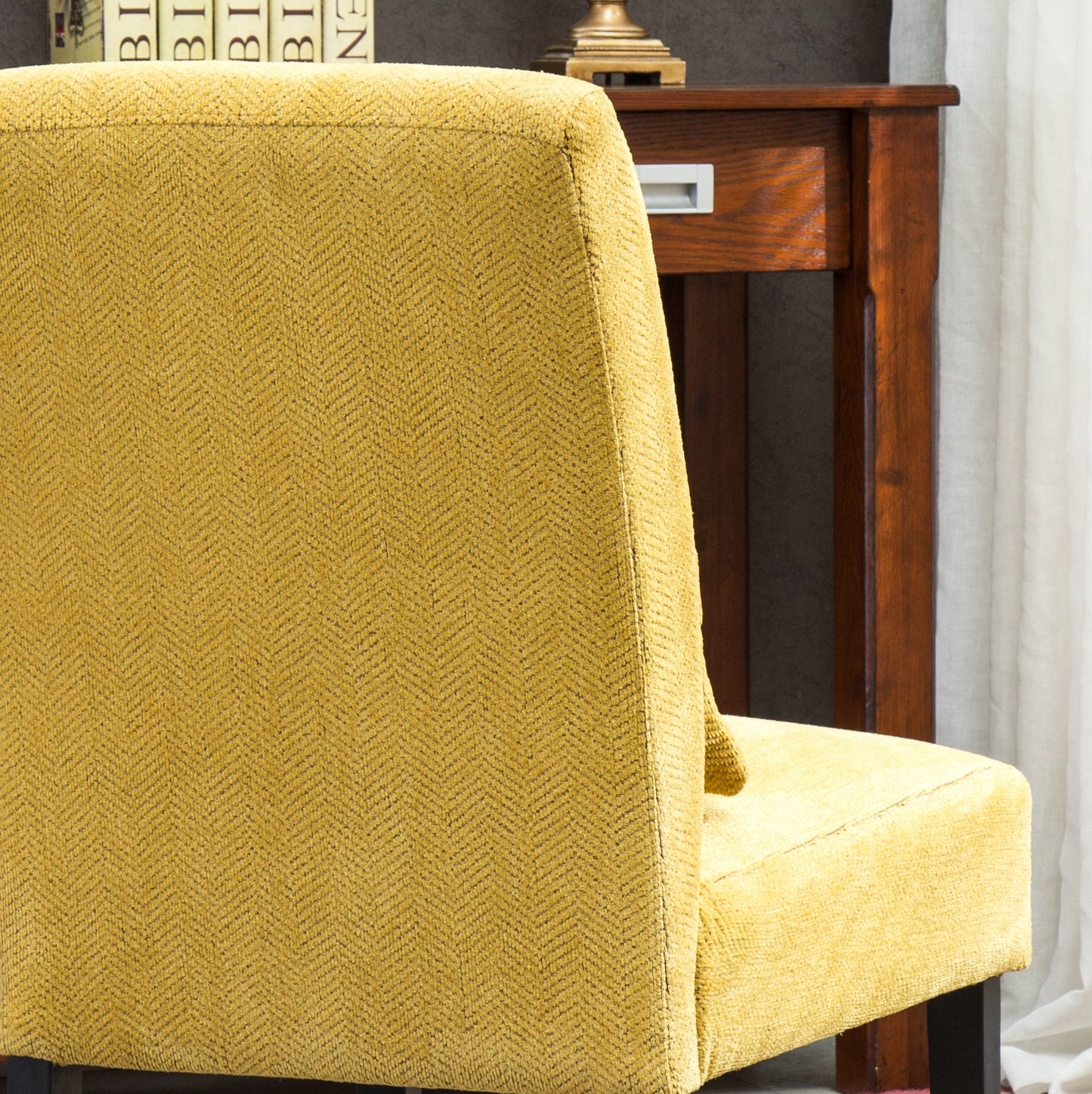 Pisano Yellow chenille Fabric Armless Contemporary Accent Chair with Pillow